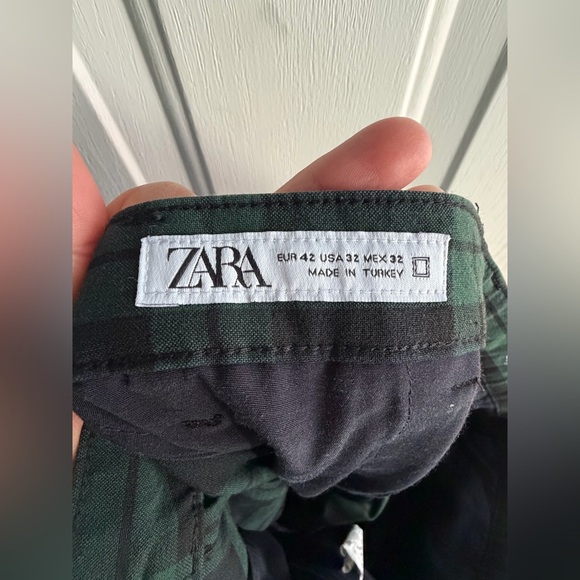 ZARA Men’s Pants Tartan Plaid Slim Chino Green Black Size 32 - Picture 2 of 12